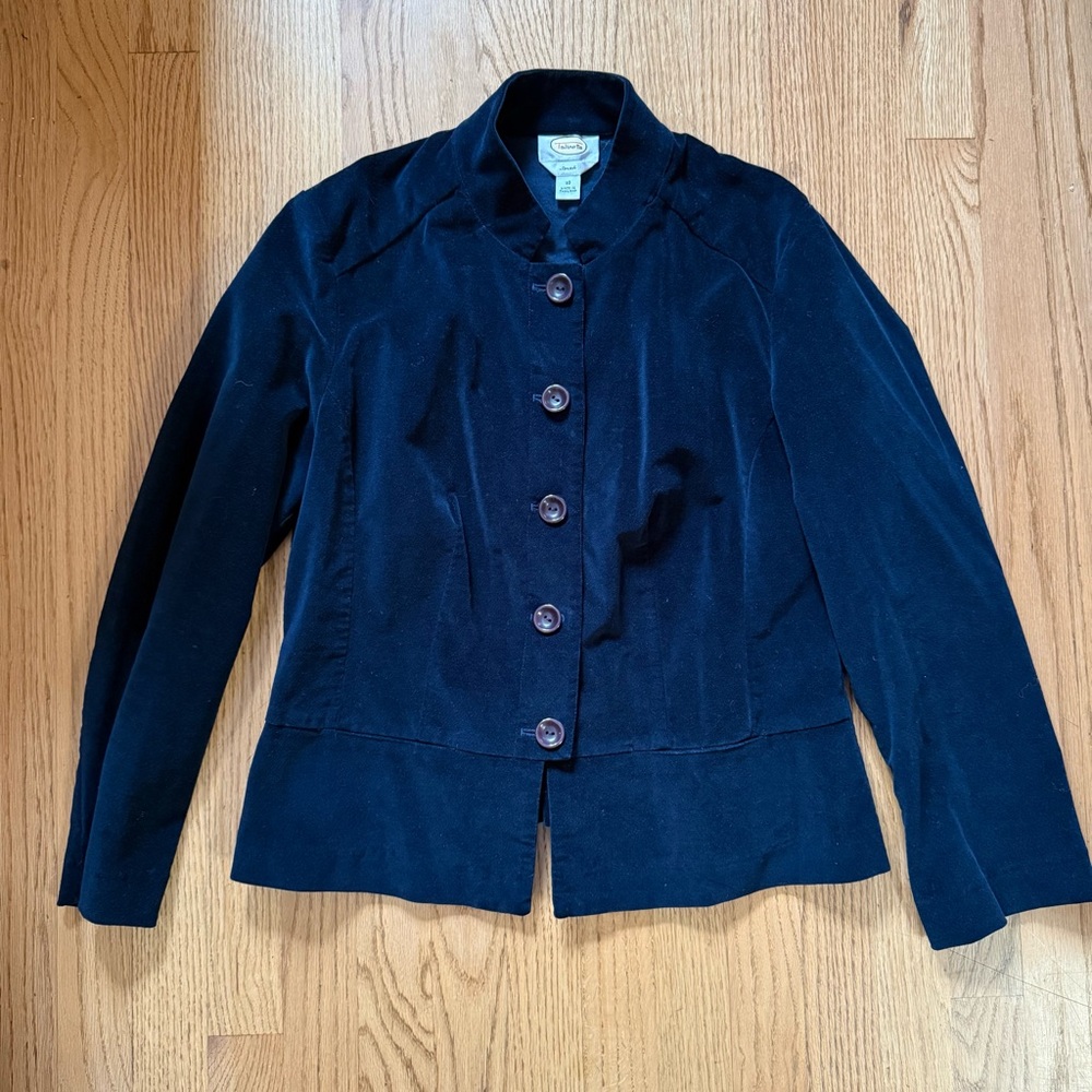 Dark Navy Stretch Velvet Military Blazer Jacket Size 10 Button Front